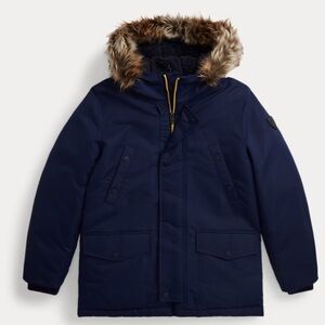 Polo by Ralph Lauren Faux-Fur-Trim Down Parka Navy Blue Jacket  Size XL(18-20)